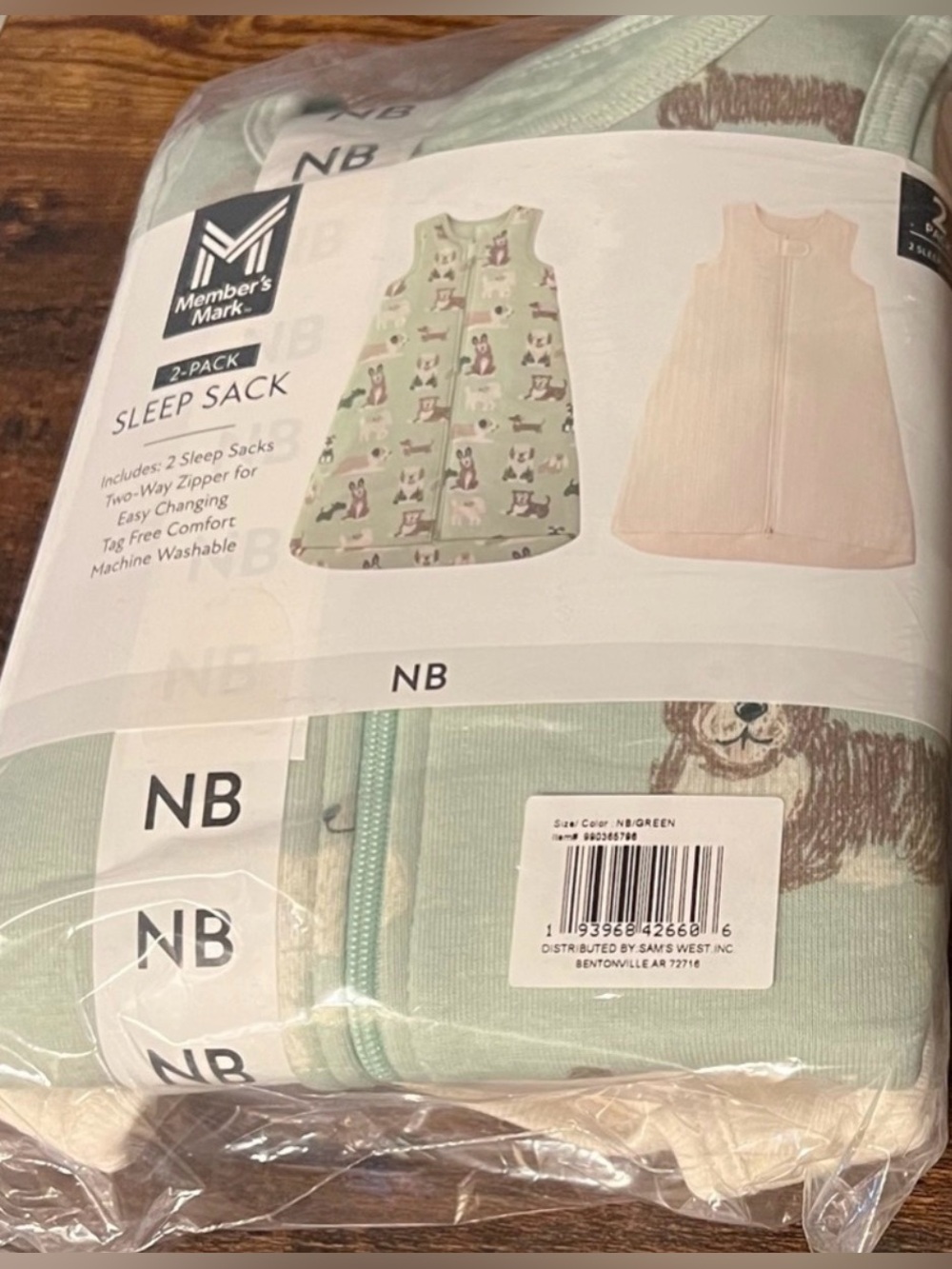 Member’s Mark 2 Pc Newborn Sleep Sacks 2 Way Zipper Sleeveless Wearable Blankets